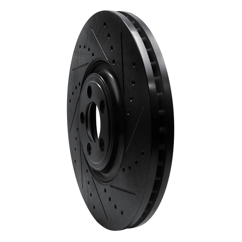 Jaguar XKR Brake Rotor (1) - Front Right - R1 Concepts - Drilled & Slotted - Black - `10-`24